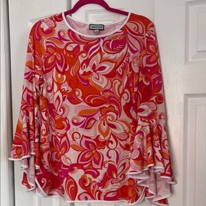 Pink and Orange Graphic Bell Sleeve Tunic